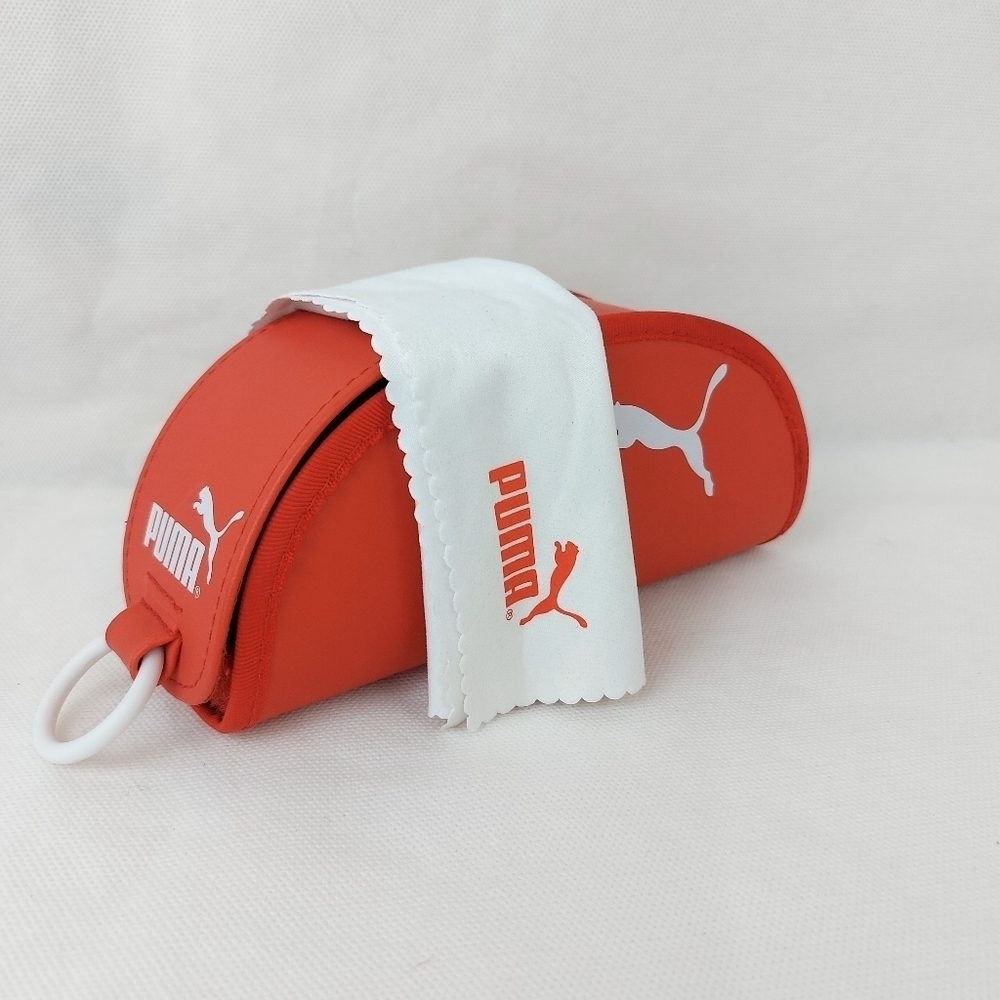 PUMA red sunglasses case lense cloth half moon eyeglasses storage